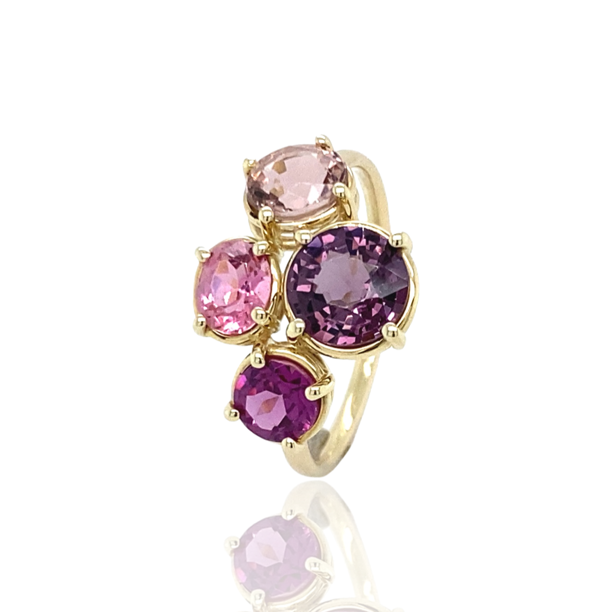 Mosaic ring Spinel and Tourmaline in yellow gold