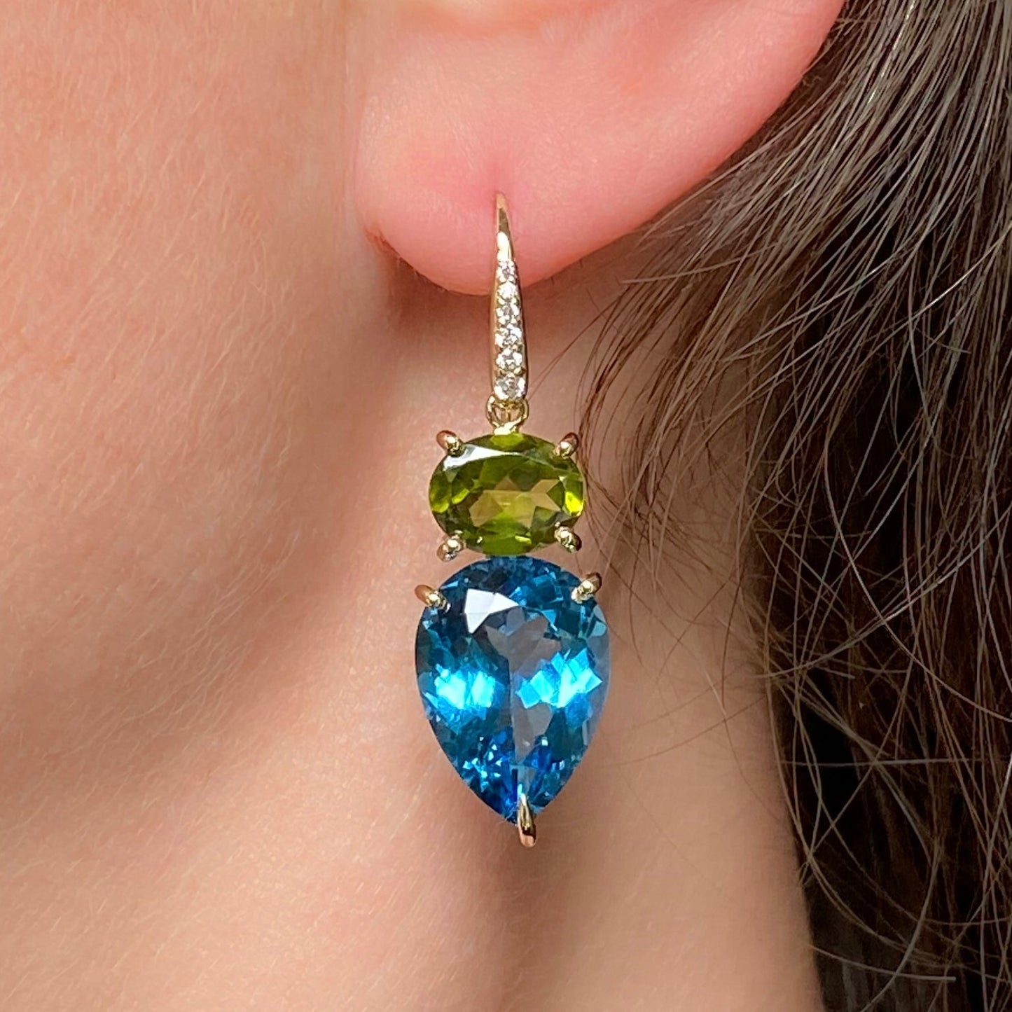 Earrings with Swiss blue Topaz and Peridot