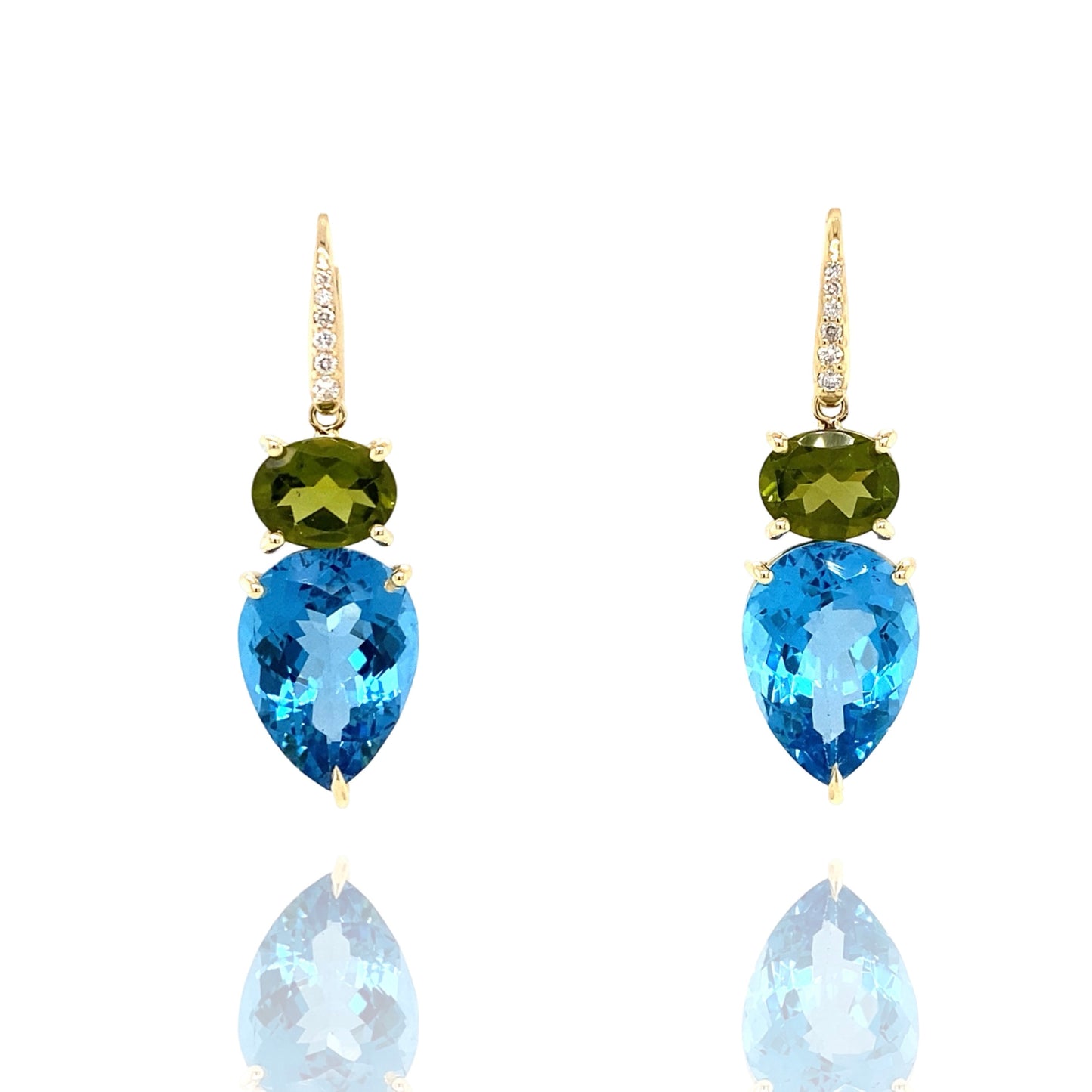 Earrings with Swiss blue Topaz and Peridot