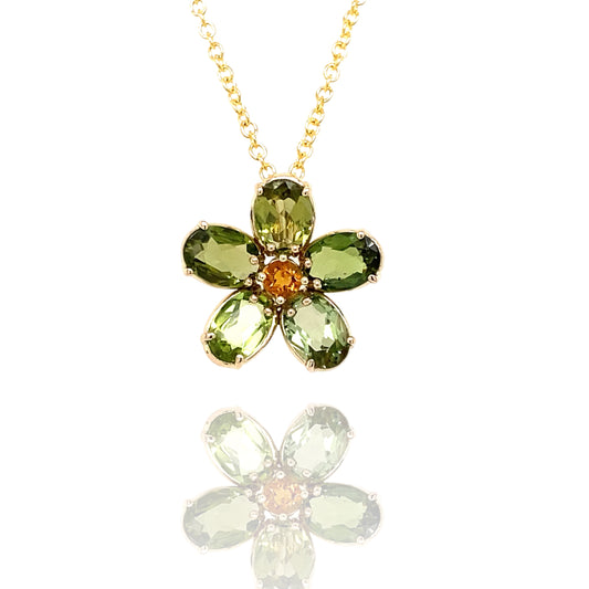 Flower pendant Tourmaline & Citrine