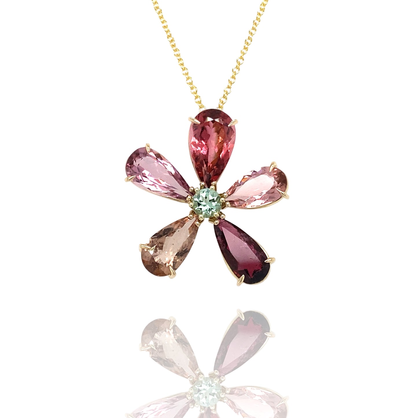 Flower pendant Tourmaline & Praseolite