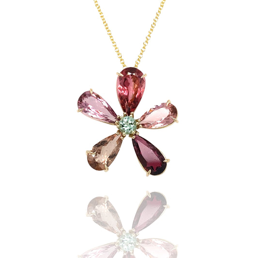 Flower pendant Tourmaline &amp; Praseolite