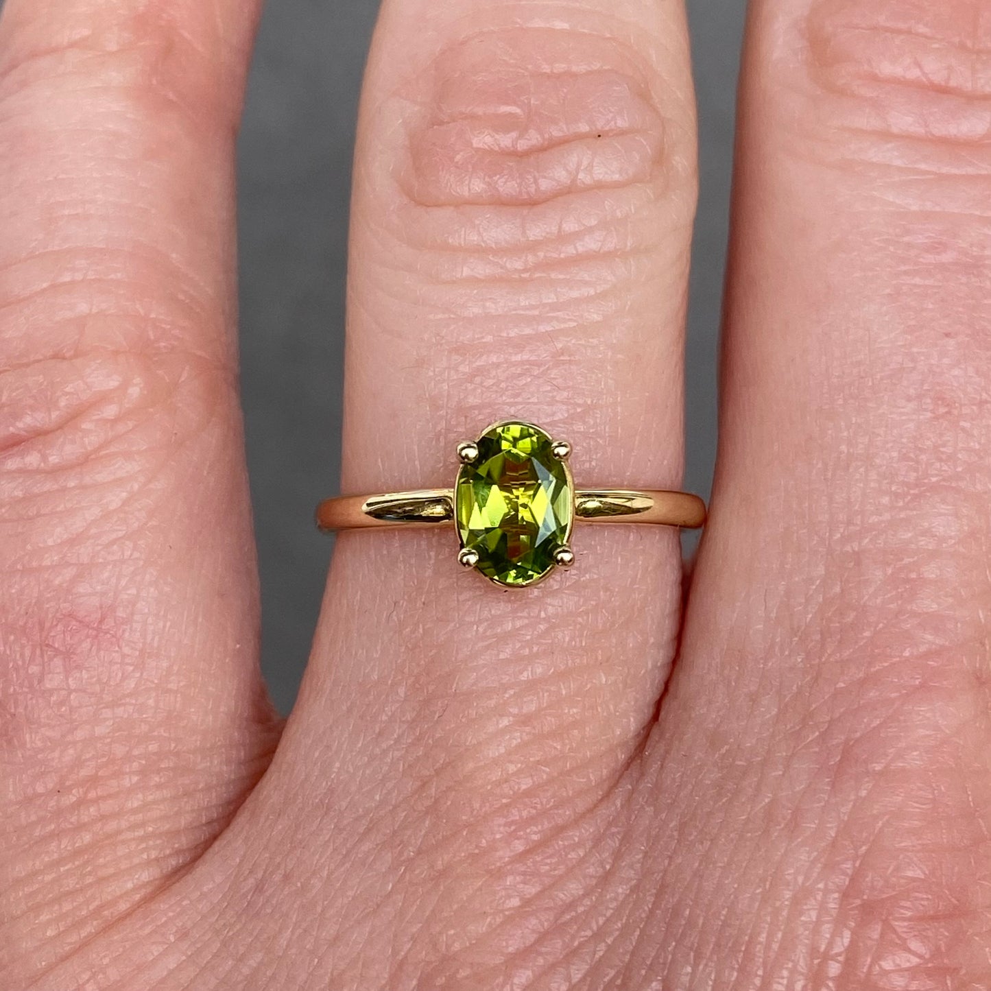 Stackable Peridot ring Birthring August