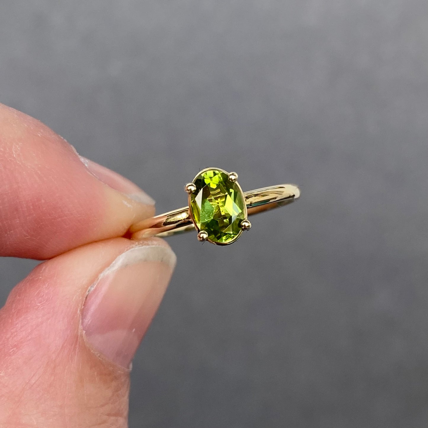 Stackable Peridot ring Birthring August