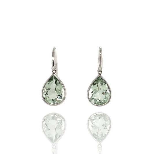 Earrings with praseolite in white gold, interchangeable