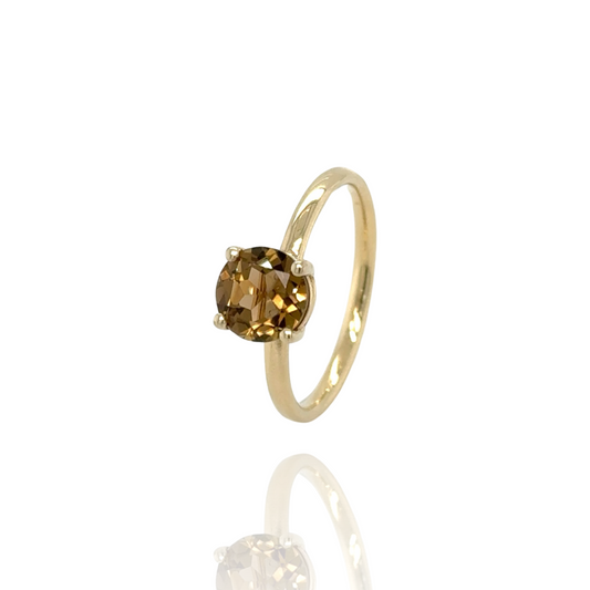 Stackable Brown Tourmaline ring in 14k yellow gold