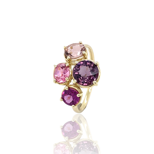 Mosaic ring Spinel and Tourmaline in yellow gold