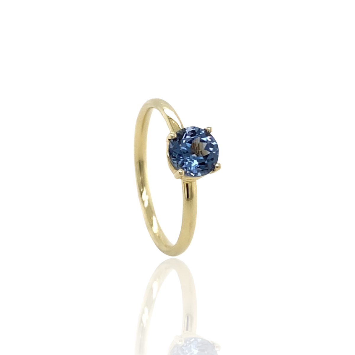 Stackable Blue spinel 14k yellow gold ring loop