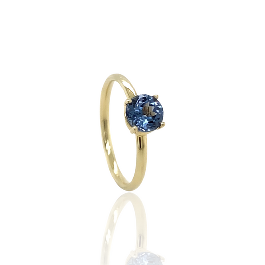 Stackable Blue spinel 14k yellow gold ring loop 