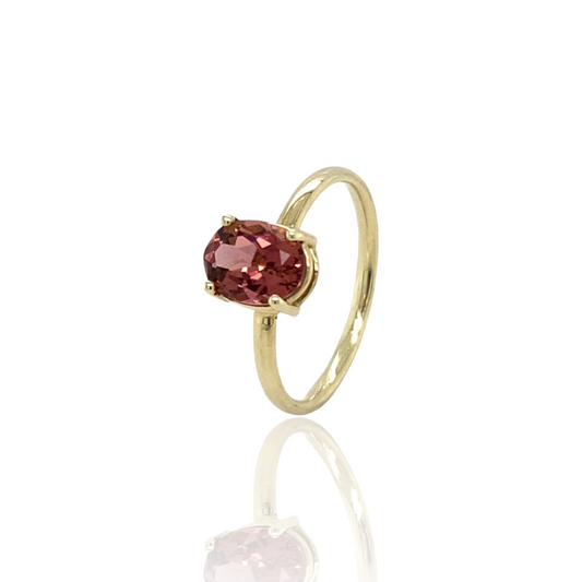 Stackable Pink tourmaline 14k yellow gold ring