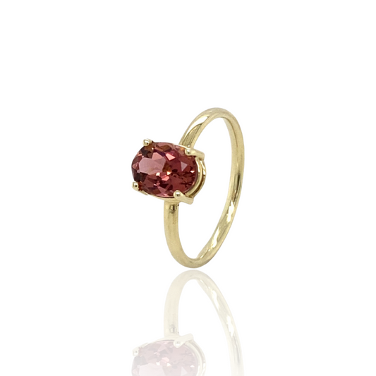 Stackable Pink tourmaline 14k yellow gold ring 