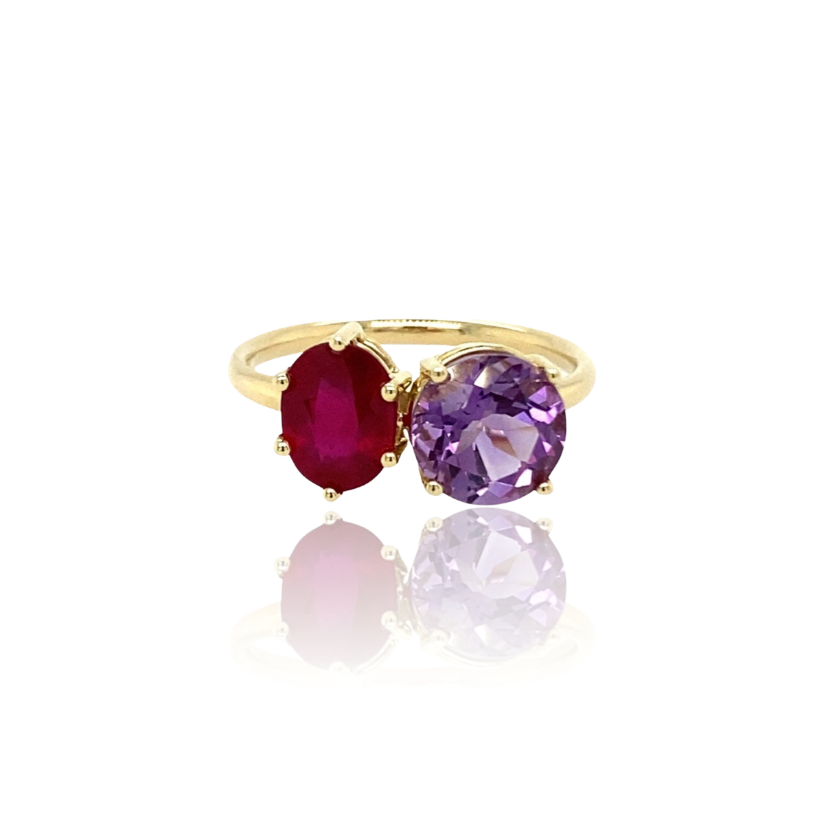 Toi et Moi ring with Ruby and Amethyst
