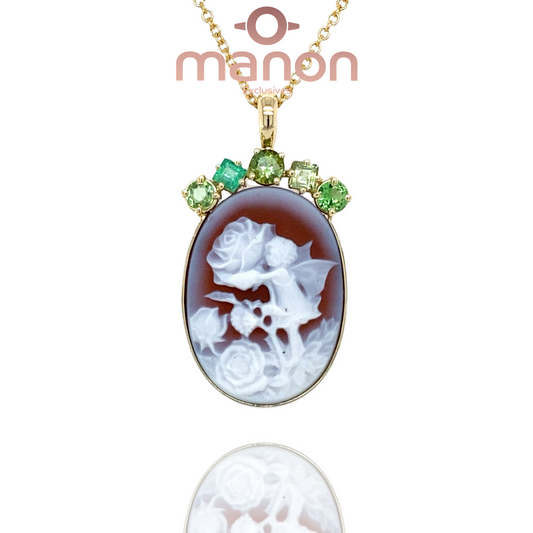 Oval Flower Fairy Cameo Pendant