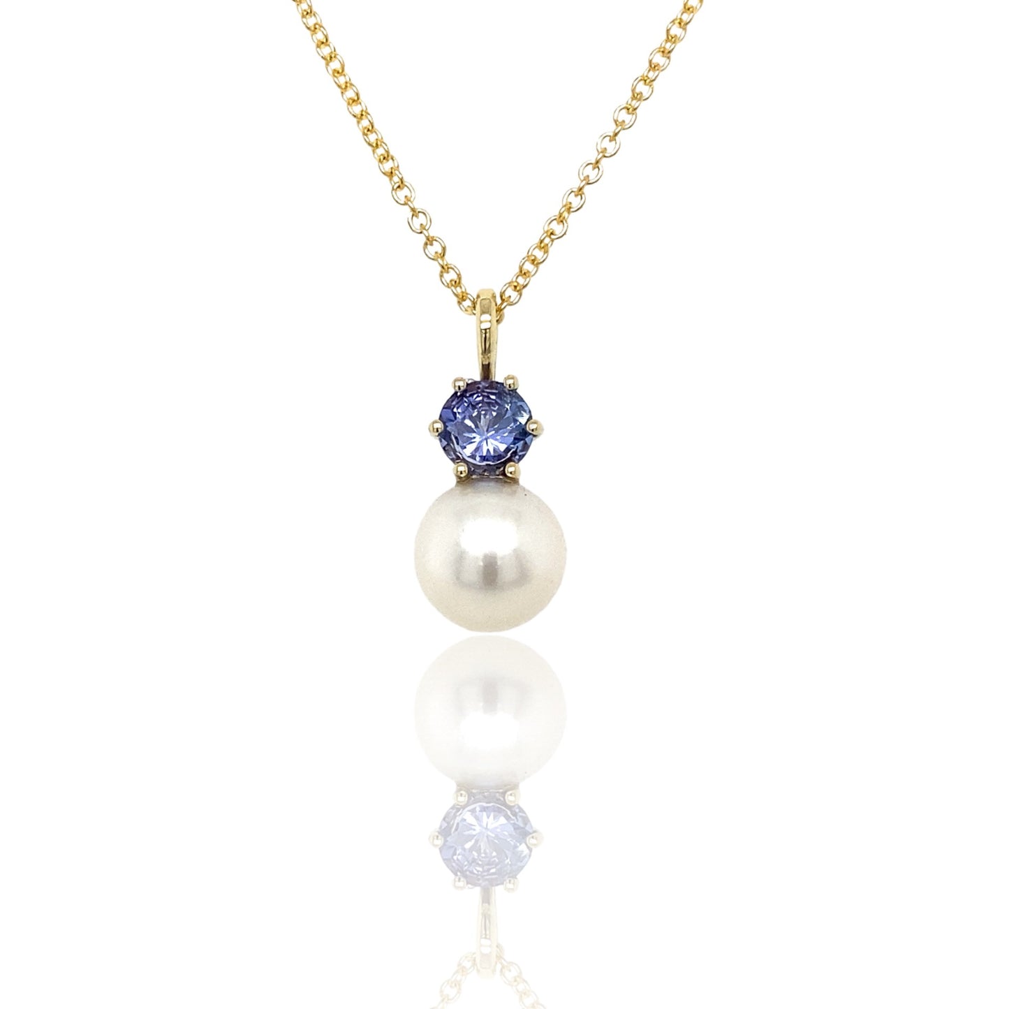 Tanzanite and pearl Toi et Moi pendant