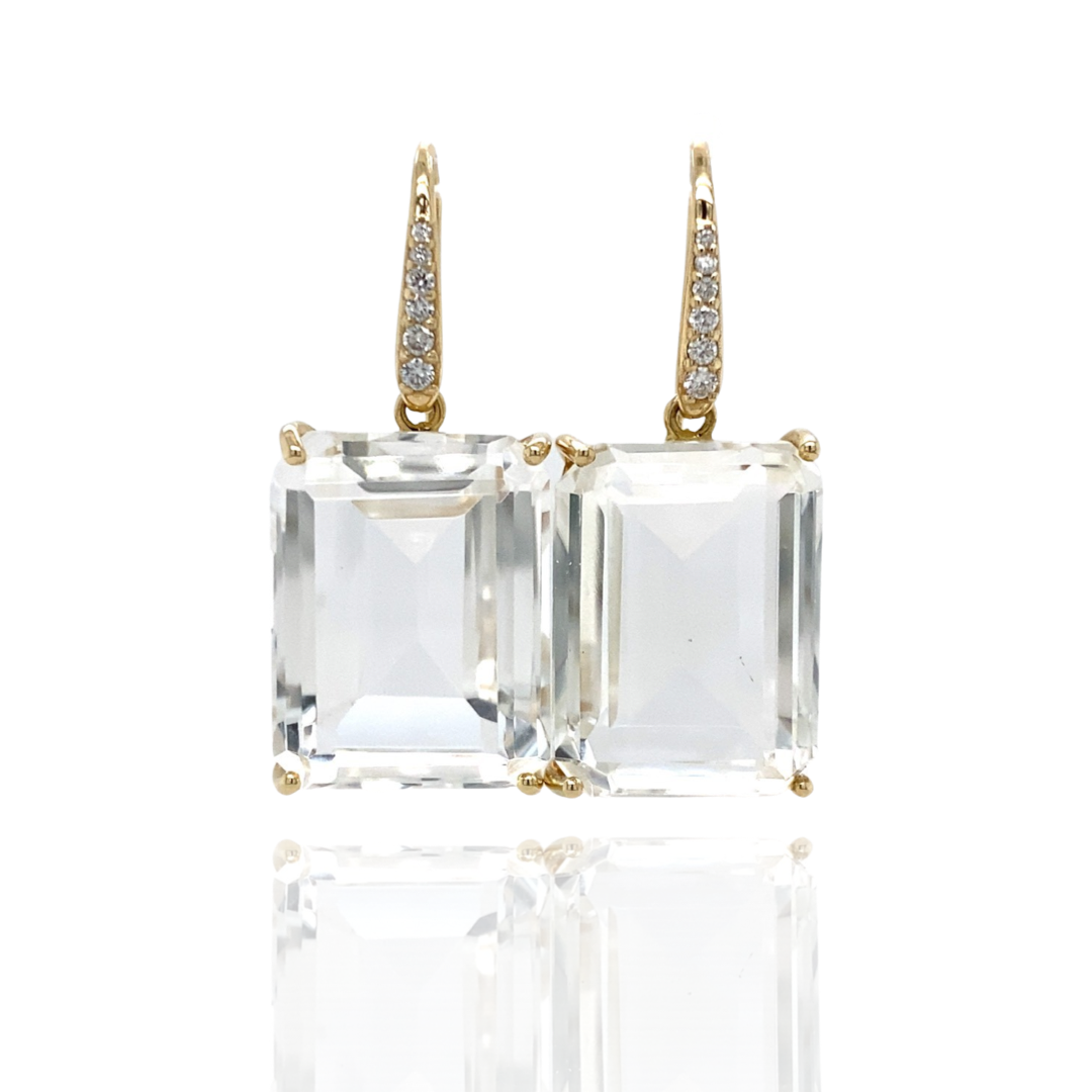 Earrings in yellow gold set with Mountain crystal