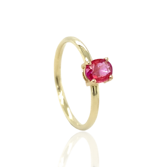 Stackable Padparadscha sapphire 14k yellow gold ring