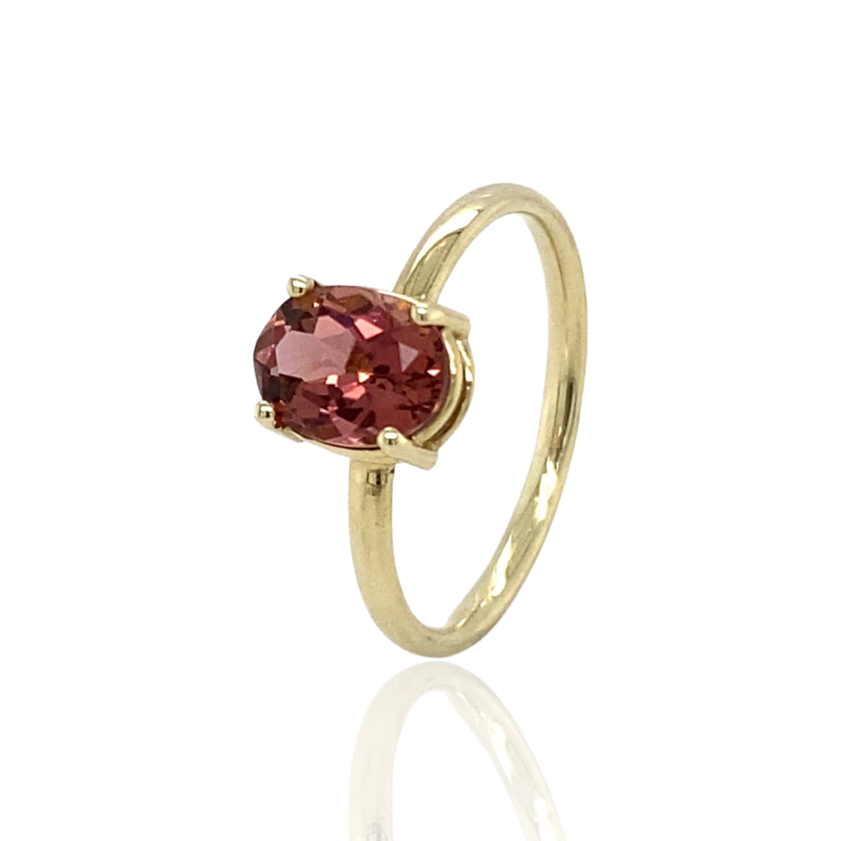 Stackable Pink tourmaline 14k yellow gold ring