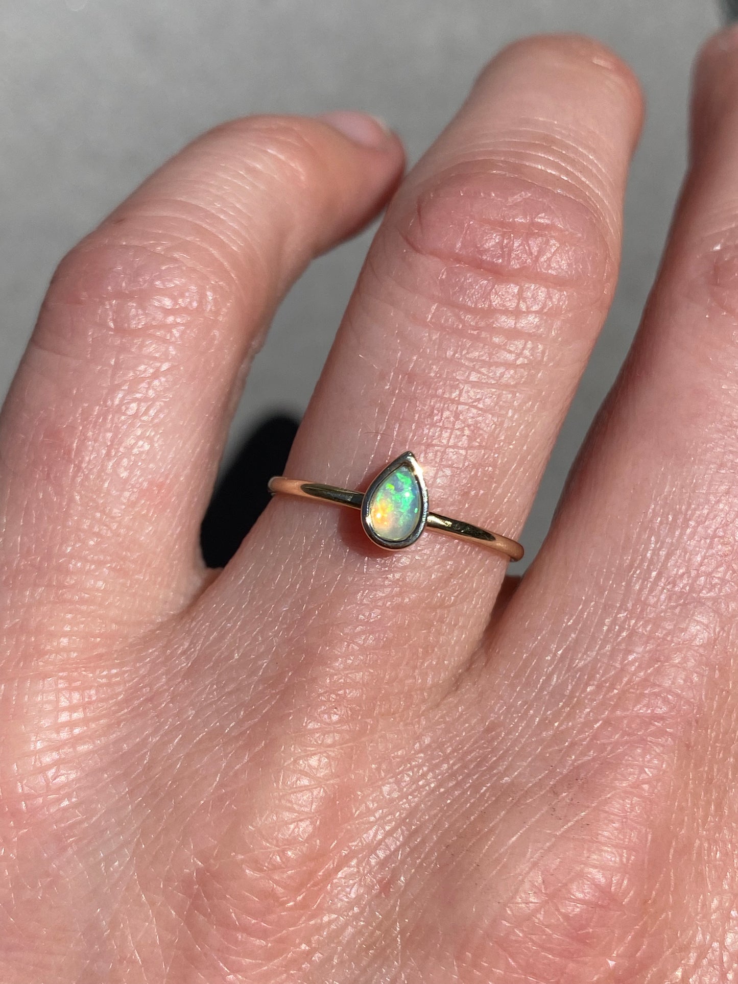 Small drop Opal in 14k yellow gold ring