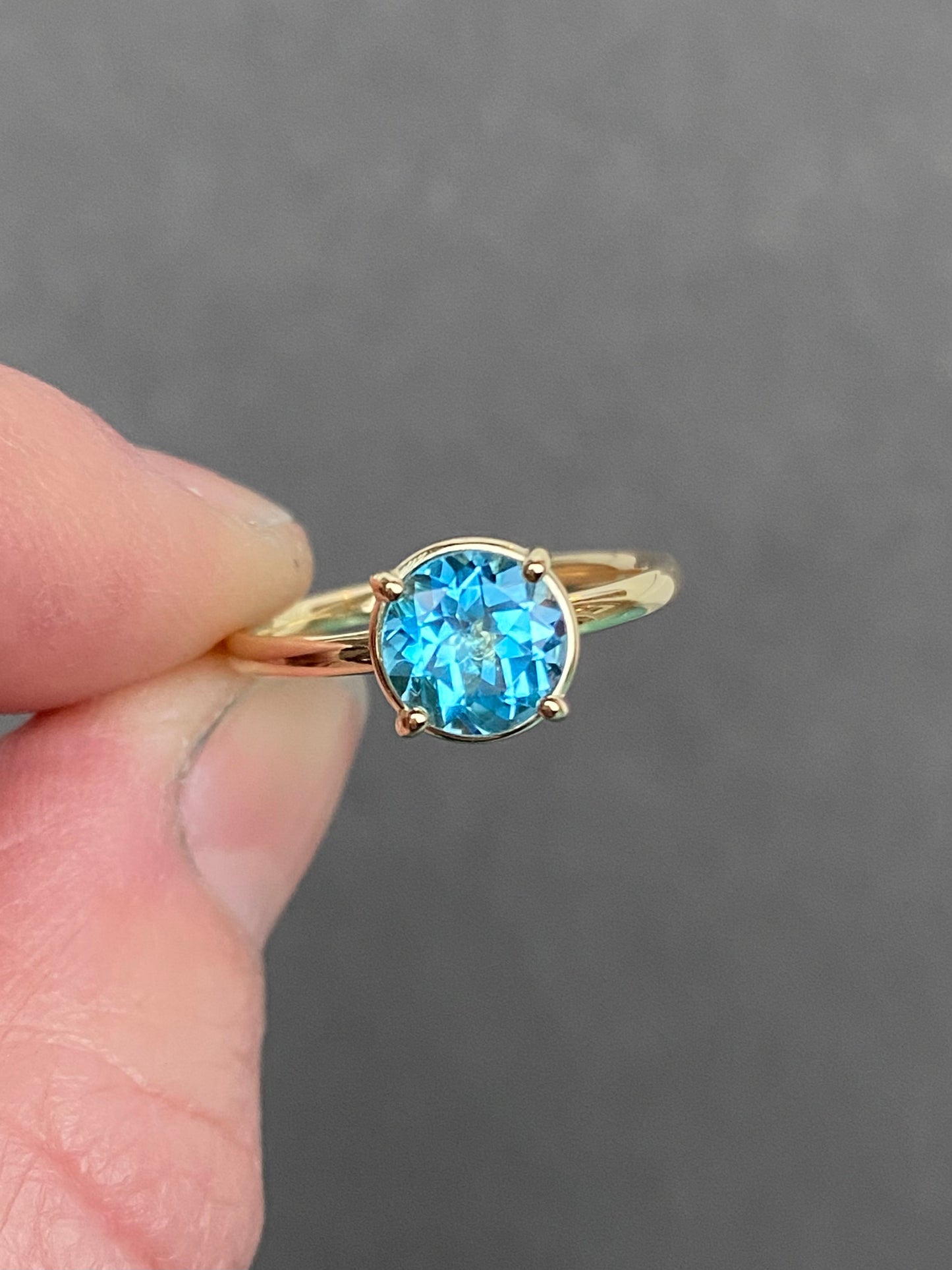 Stackable Swiss Blue Topaz 14k yellow gold ring