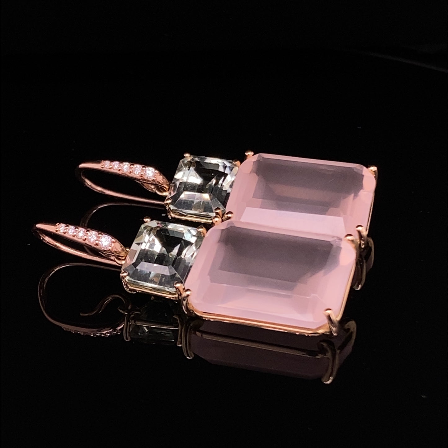 Earrings with rosequartz & praseolite