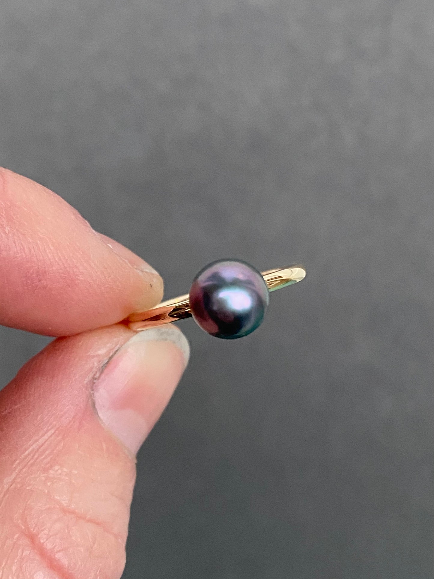 Stackable Tahitian pearl ring in 14k yellow gold