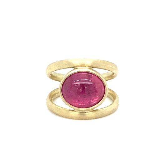 14k yellow gold ring set with a pink tourmaline
