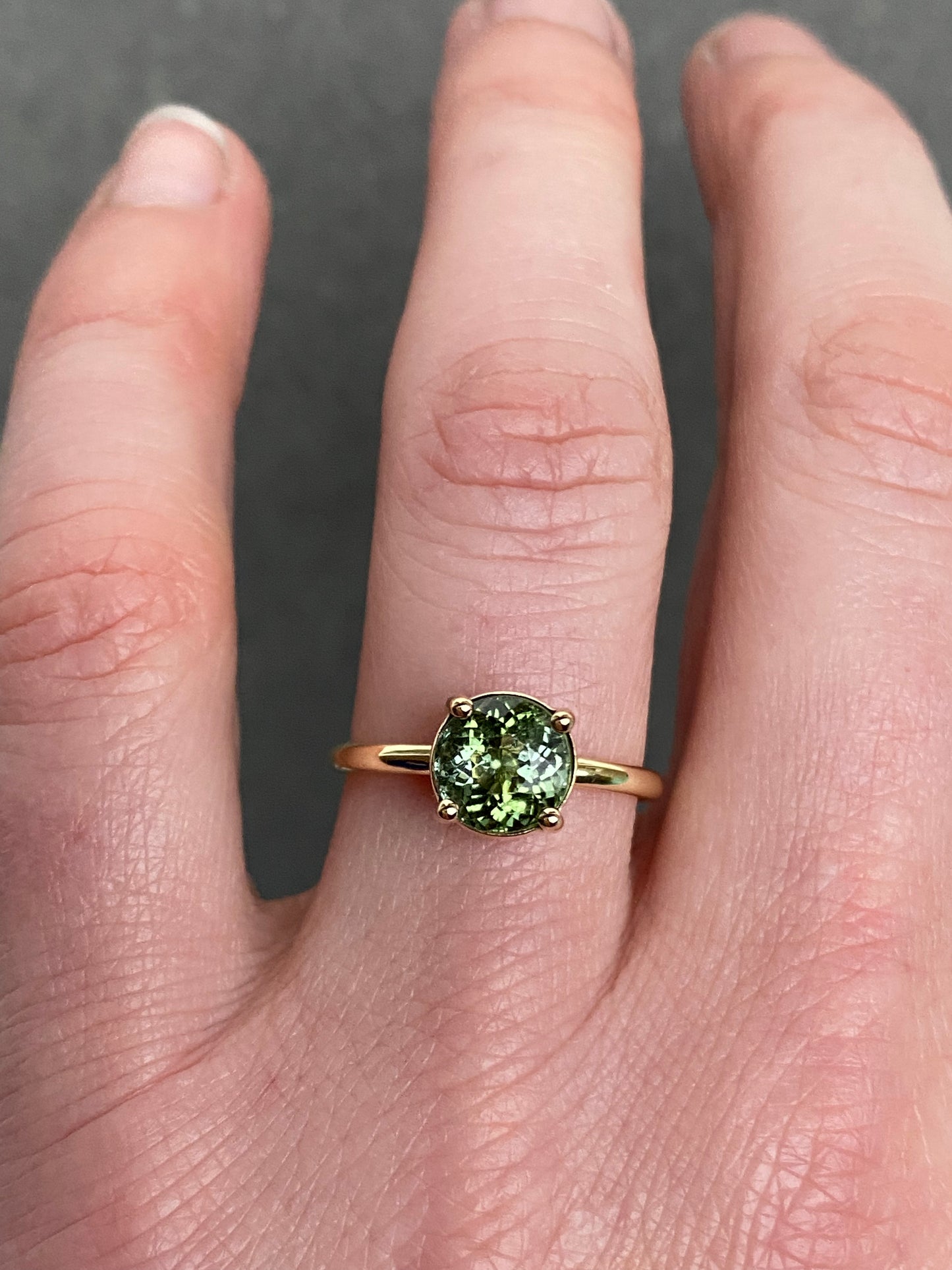 Stackable green tourmaline 14k yellow gold ring