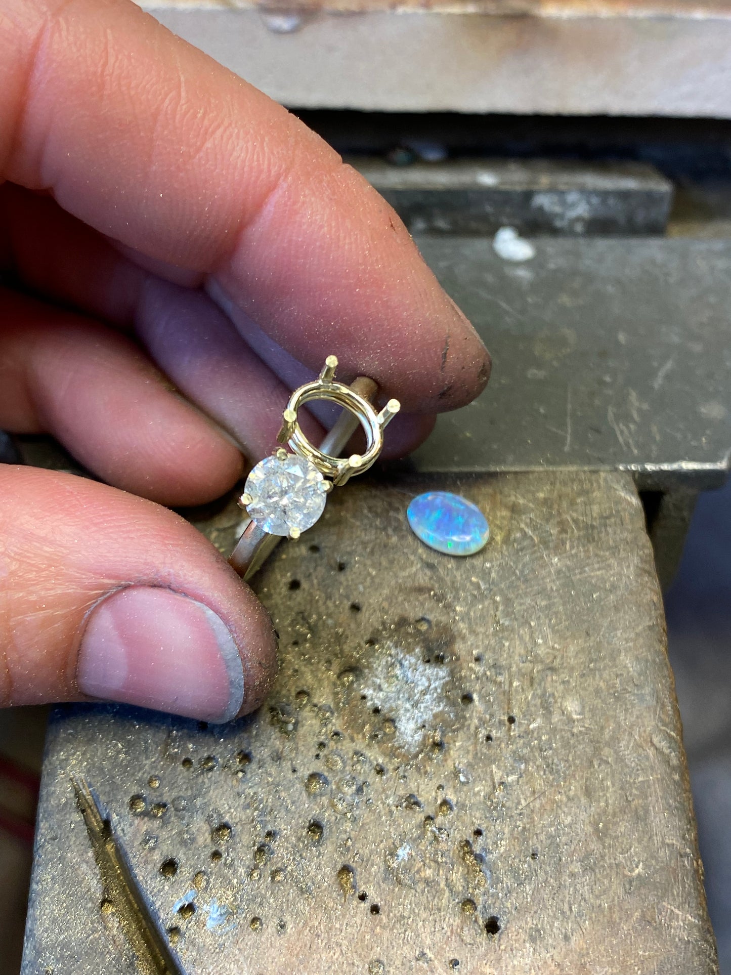 Toi et Moi ring Opal and Diamond  in 14k yellow gold