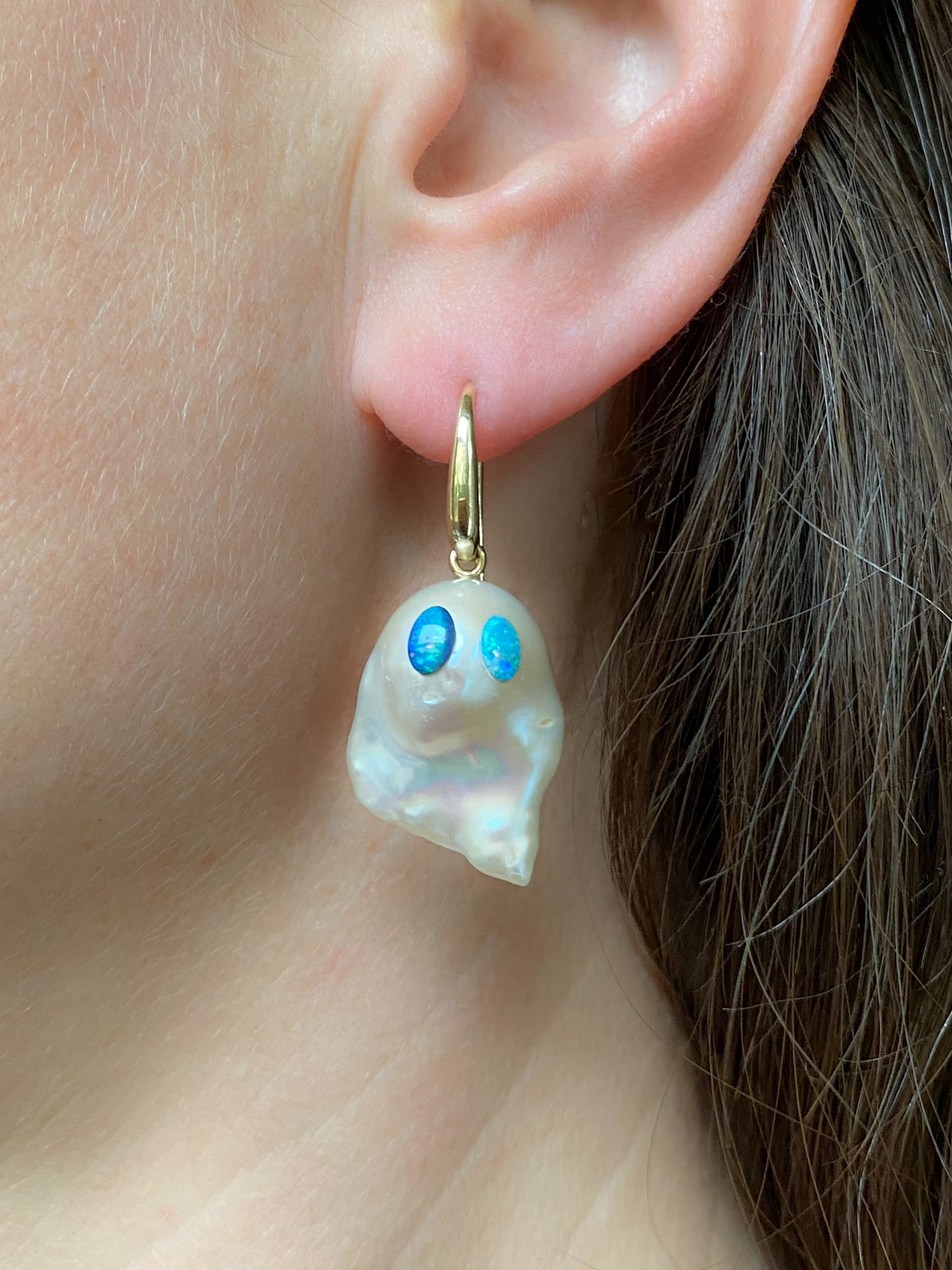 Earrings with Spooky Fresh water Pearl and Opal