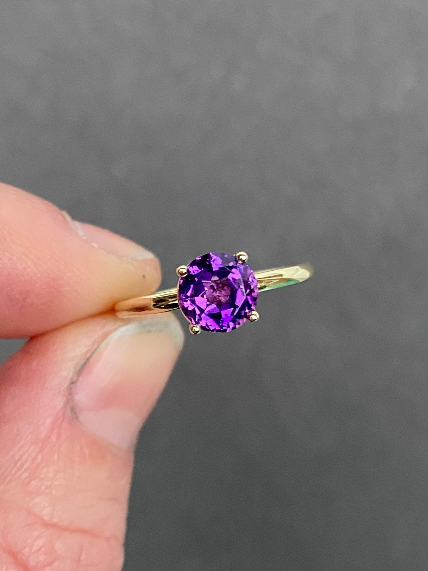 Stackable Amethyst ring in 14k yellow gold