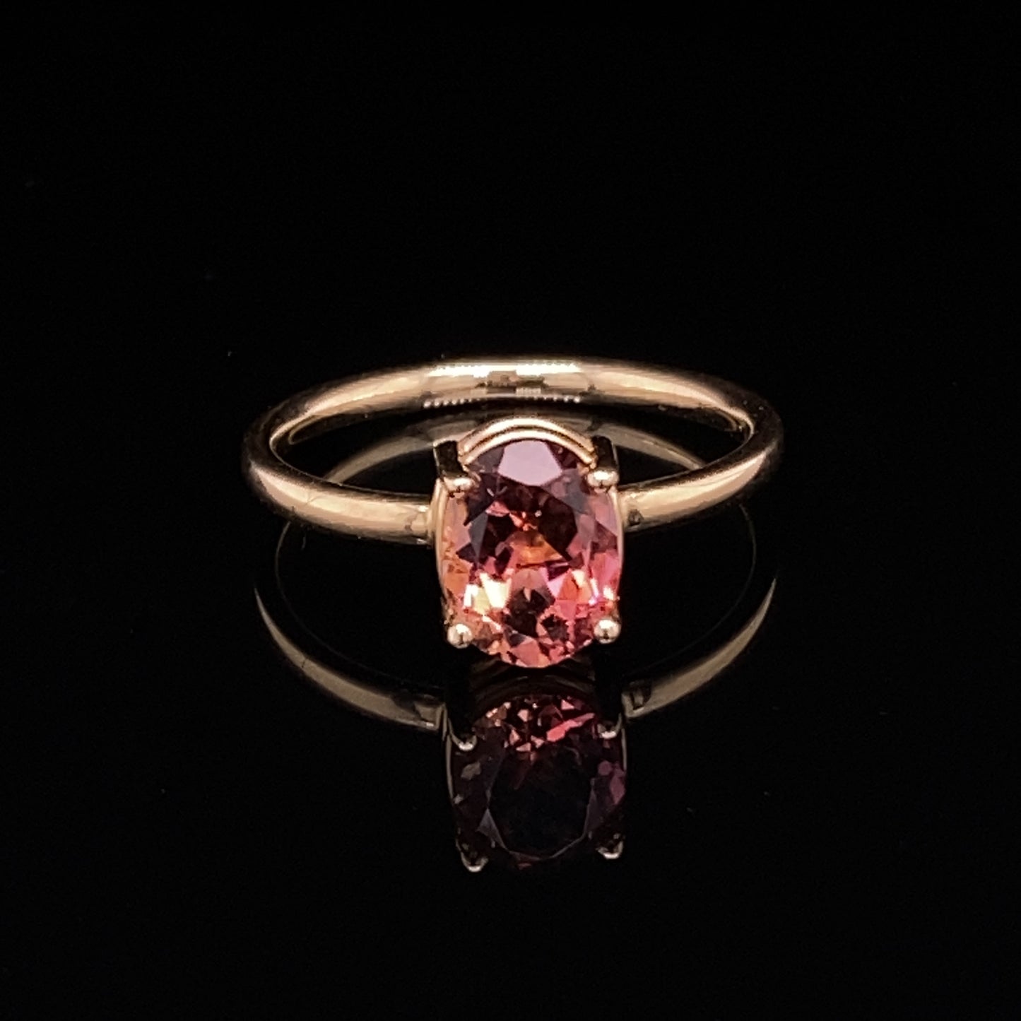 Stapelbare roze toermalijn 14k geelgouden ring 