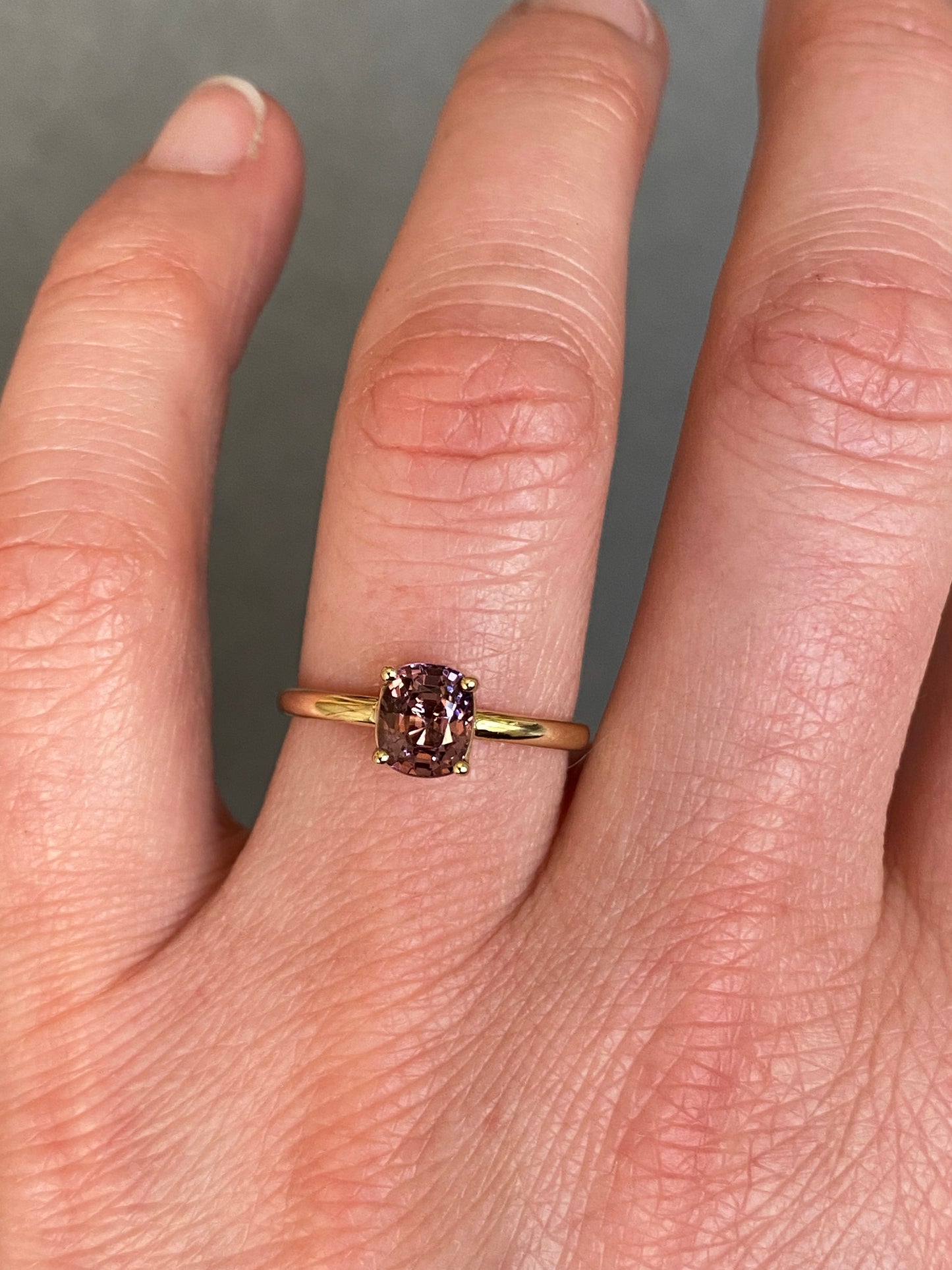 Stackable Lavender spinel 14k yellow gold ring