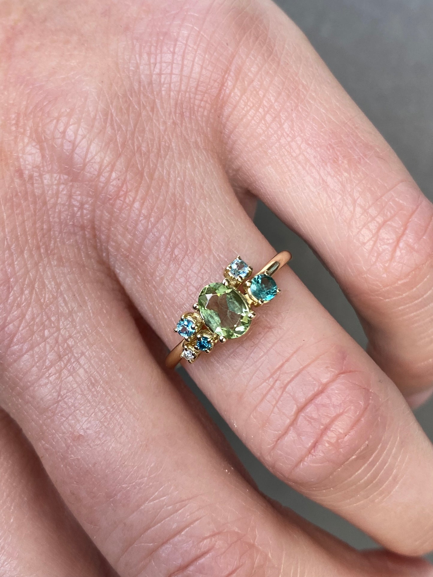 Mosaic ring “Forest dust”  tourmaline and diamonds