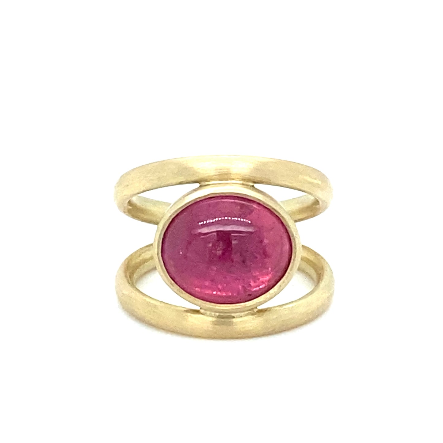 14k geelgouden ring bezet met een roze toermalijn