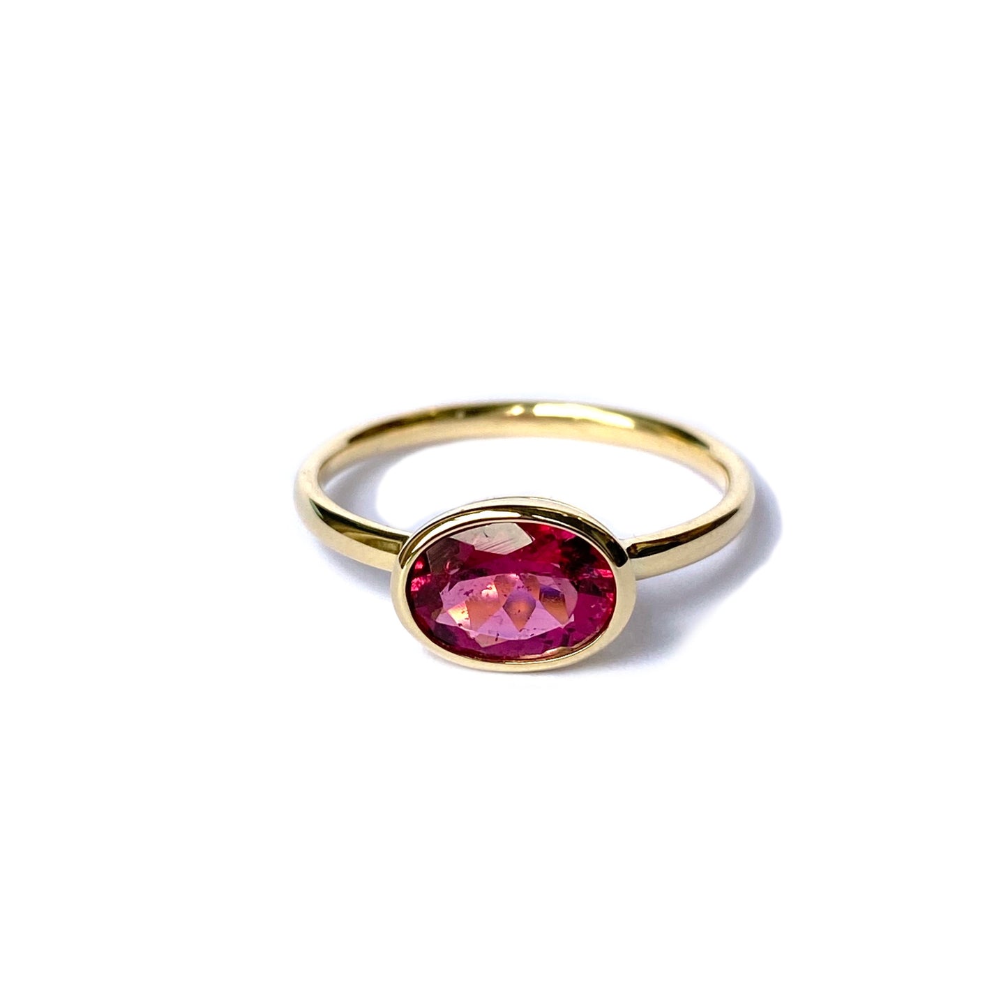 14k geelgouden ring bezet met een Roze Toermalijn